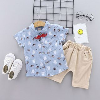 Sét sơ mi nền màu họa tiết nơ chú hề