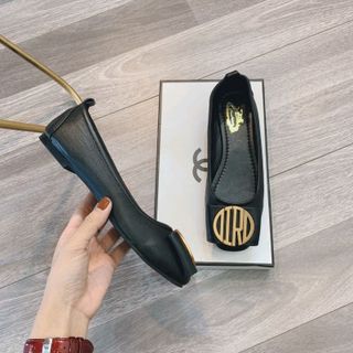 Giày bệt nữ da mềm khóa chữ đen