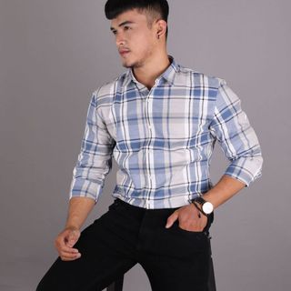 Áo sơ mi nam caro xanh nhạt CELEB 9CM07
