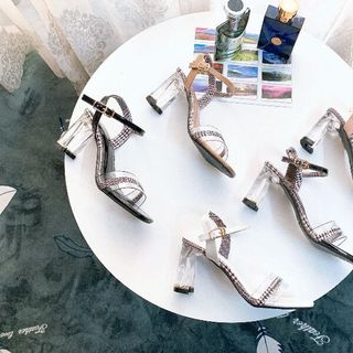 Giày Sandal gót trong 7p mũi trong