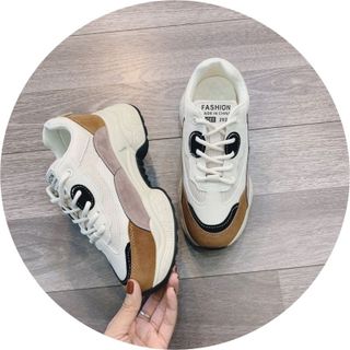 Sneakers độn đế viền kẻ mũi mix màu