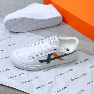 Sneakers đế bằng viền kẻ dây buộc Trắng giá sỉ
