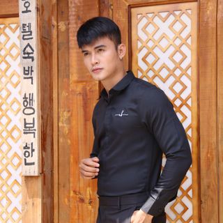 Áo sơ mi đen thêu giấu nút CELEB CM60