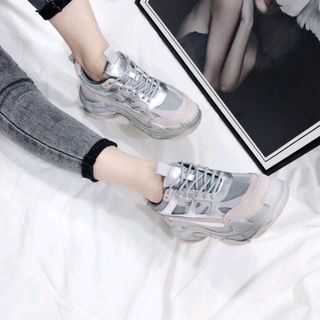 Sneaker balen độn đế màu bạc mix hồng