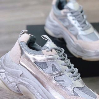 Sneaker balen độn đế màu bạc mix hồng