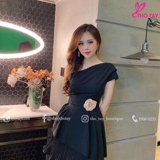 đầm xòe lệch vai cài hoa eo giá sỉ