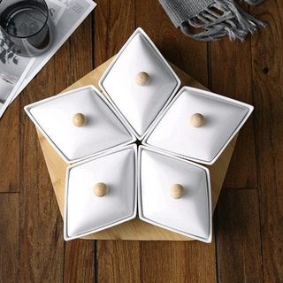 khay mứt sứ đế gỗ tre in logo quà tết sang trọng