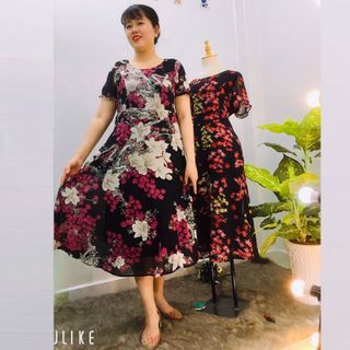 Đầm Hoa Màu Hồng Vintage Thiết Kế Big Size Dự Tiệc Sang Trọng