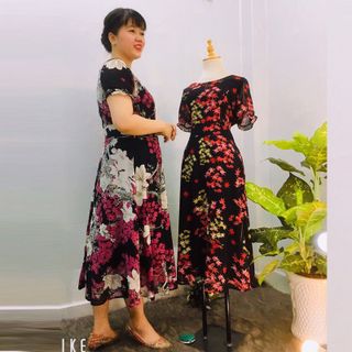 Đầm Hoa Màu Hồng Vintage Thiết Kế Big Size Dự Tiệc Sang Trọng
