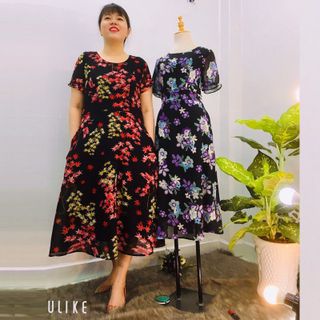 Đầm Hoa Đỏ Vintage Thiết Kế Big Size Dự Tiệc Sang Trọng