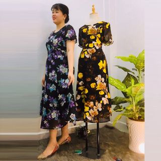 Đầm Hoa Tím Vintage Thiết Kế Big Size Dự Tiệc Sang Trọng