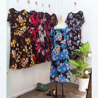 Đầm Hoa Đỏ Vintage Thiết Kế Big Size Dự Tiệc Sang Trọng