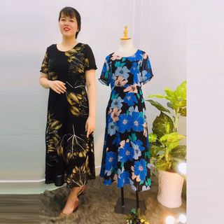 Đầm Hoa Đen Vintage Thiết Kế Big Size Dự Tiệc Sang Trọng