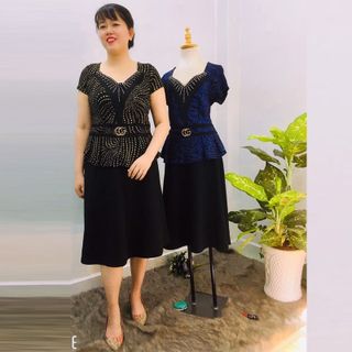 Đầm Thiết Kế Big Size Dự Tiệc Phối Kim Tuyến Vàng Cao Cấp