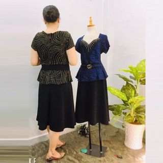 Đầm Thiết Kế Big Size Dự Tiệc Phối Kim Tuyến Vàng Cao Cấp