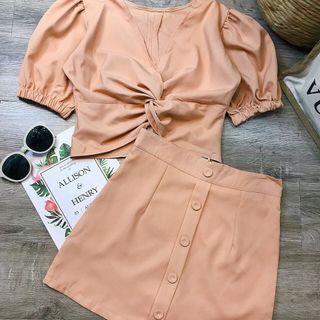 Set váy quần nút áo xoắn bụng