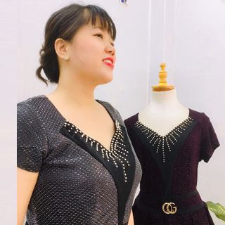 Đầm Thiết Kế Big Size Dự Tiệc Phối Kim Tuyến Trắng Cao Cấp