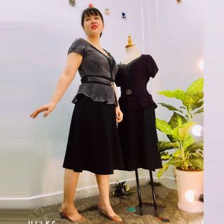 Đầm Thiết Kế Big Size Dự Tiệc Phối Kim Tuyến Trắng Cao Cấp