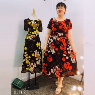 Đầm Hoa Cam Vintage Thiết Kế Big Size Dự Tiệc Sang Trọng