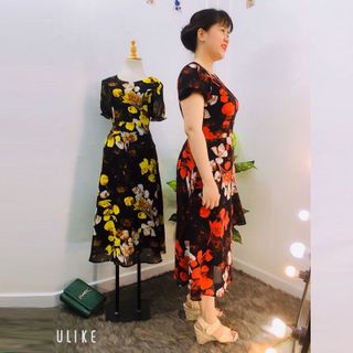 Đầm Hoa Cam Vintage Thiết Kế Big Size Dự Tiệc Sang Trọng