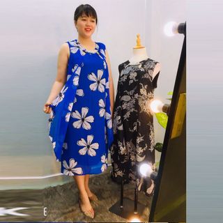 Đầm Silk Lụa Hoa Xanh Big Size Dư Cao Cấp