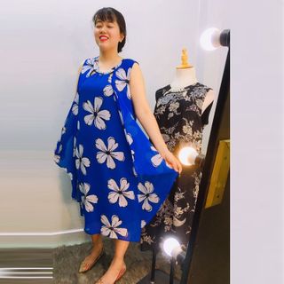Đầm Silk Lụa Hoa Xanh Big Size Dư Cao Cấp