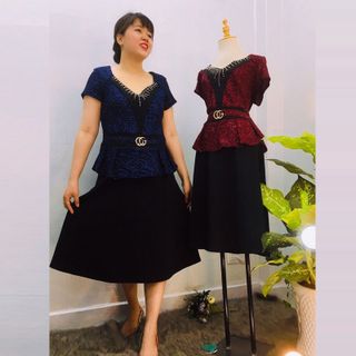 Đầm Thiết Kế Big Size Dự Tiệc Phối Kim Tuyến Xanh Cao Cấp