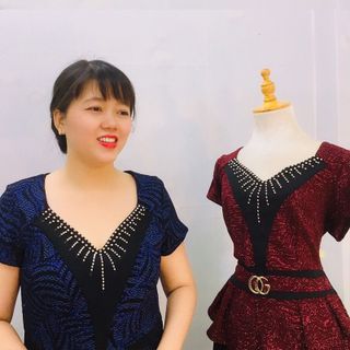 Đầm Thiết Kế Big Size Dự Tiệc Phối Kim Tuyến Xanh Cao Cấp