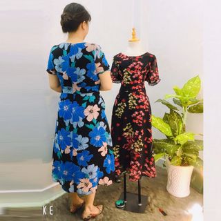 Đầm Hoa Xanh Vintage Thiết Kế Big Size Dự Tiệc Sang Trọng