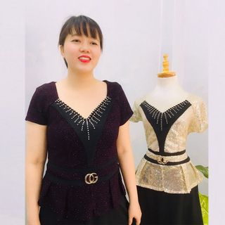 Đầm Thiết Kế Big Size Dự Tiệc Phối Kim Tuyến Tím Nho Cao Cấp