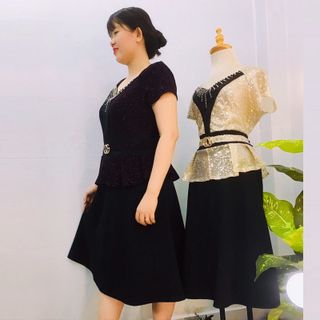 Đầm Thiết Kế Big Size Dự Tiệc Phối Kim Tuyến Tím Nho Cao Cấp