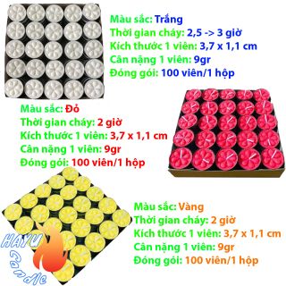 Hộp 100 viên Nến Tealight cháy 2 giờ 30 phút - 3 giờ không mùi không khói
