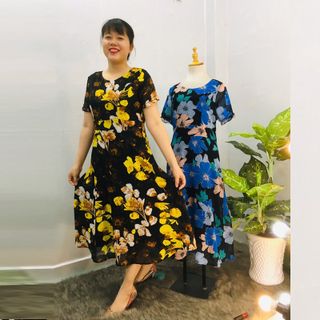 Đầm Hoa Vàng Vintage Thiết Kế Big Size Dự Tiệc Sang Trọng
