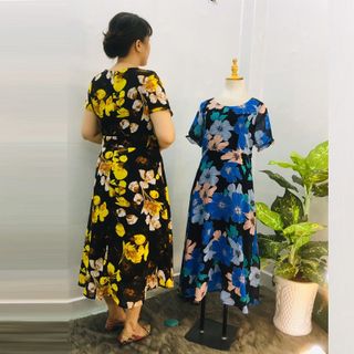 Đầm Hoa Vàng Vintage Thiết Kế Big Size Dự Tiệc Sang Trọng