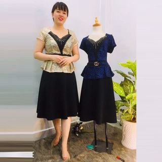 Đầm Thiết Kế Big Size Dự Tiệc Phối Kim Sa Màu Gold Cao Cấp