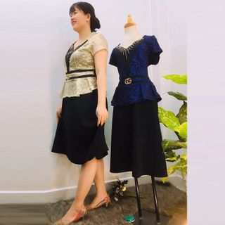 Đầm Thiết Kế Big Size Dự Tiệc Phối Kim Sa Màu Gold Cao Cấp
