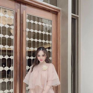 Đầm babydoll hồng nude bèo tầng