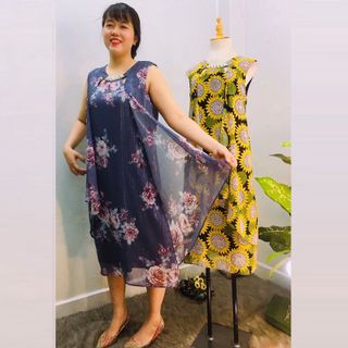 Đầm Silk Lụa Hoa Xám Big Size Dư Cao Cấp