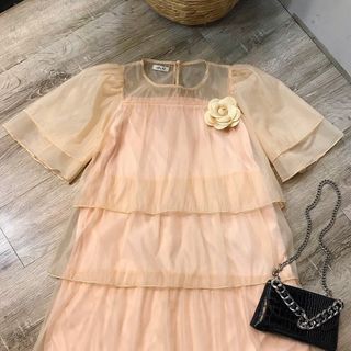 Đầm babydoll hồng nude bèo tầng