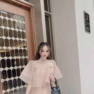 Đầm babydoll hồng nude bèo tầng