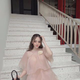Đầm babydoll hồng nude bèo tầng