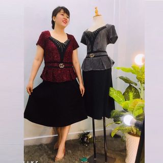 Đầm Thiết Kế Big Size Dự Tiệc Phối Kim Tuyến Đỏ Cao Cấp