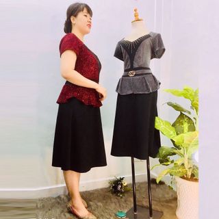 Đầm Thiết Kế Big Size Dự Tiệc Phối Kim Tuyến Đỏ Cao Cấp
