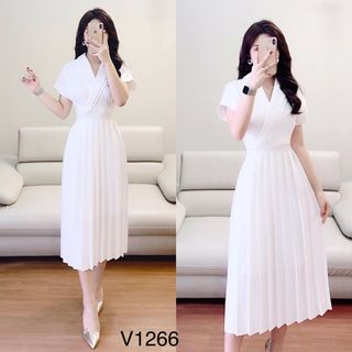 đầm xòe cổ vest tùng dập ly giá sỉ