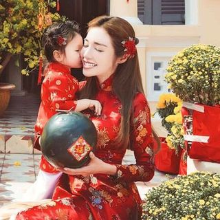 set áo dài gấm co dãn nhẹ