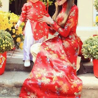set áo dài gấm co dãn nhẹ