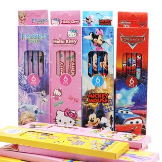 Hộp 6 bút chì gỗ HB hình hoạt hình cho bé