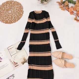 Đầm len body kẻ sọc Form ôm body tôn dáng