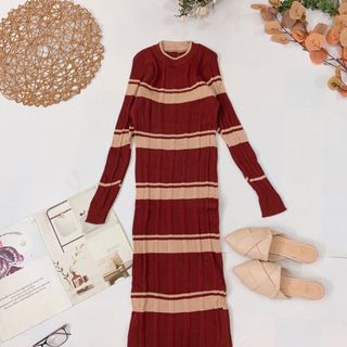 Đầm len body kẻ sọc Form ôm body tôn dáng