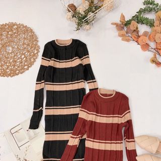 Đầm len body kẻ sọc Form ôm body tôn dáng